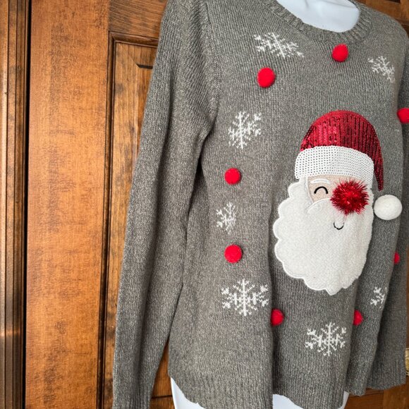 Karen Scott Gray Santa Claus Sweater Medium - Picture 6 of 11